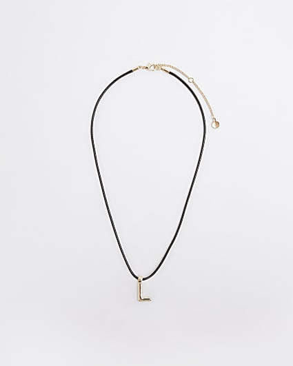 Black Cord Initial L Necklace