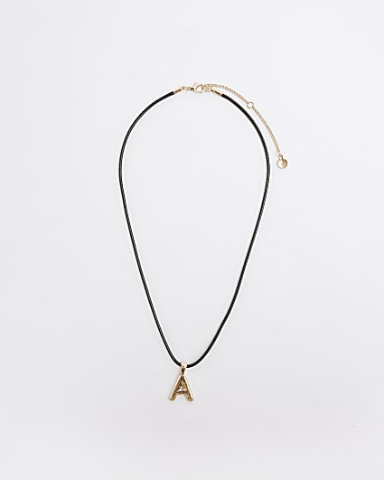 Black Cord Initial A Necklace