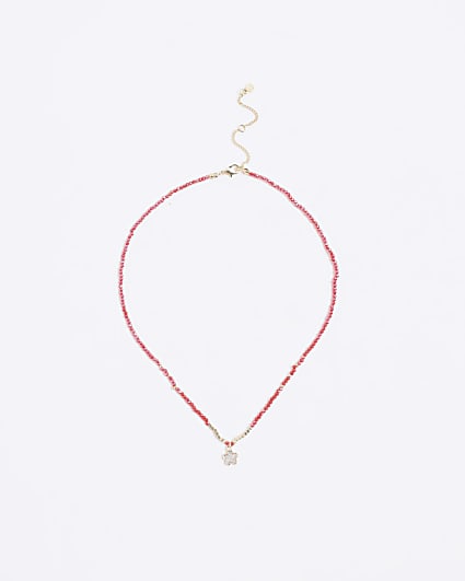 Red July Birthstone Beaded Necklace