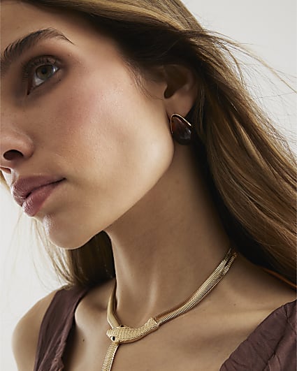 Brown Tortoise shell Domed Stud Earrings