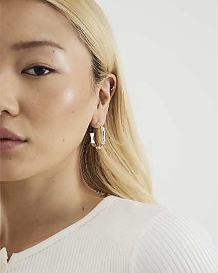 Silver Bamboo Hoop Earrings