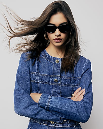 Blue Denim Long Sleeve Panelled Jacket