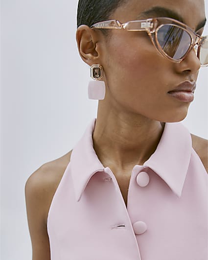 Pink Stone Drop Earrings