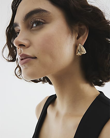 Gold Triangle Ridge Stud Earrings