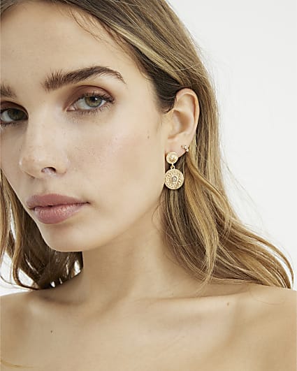 Gold Coin Drop Earrings