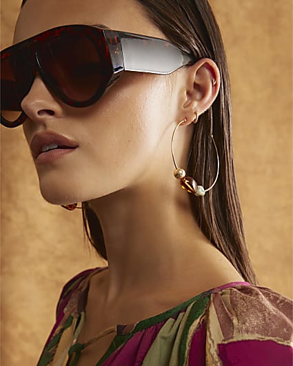 Brown Stone Hoop Earrings