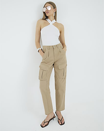 Beige Twill Pocketed Cargo Trousers