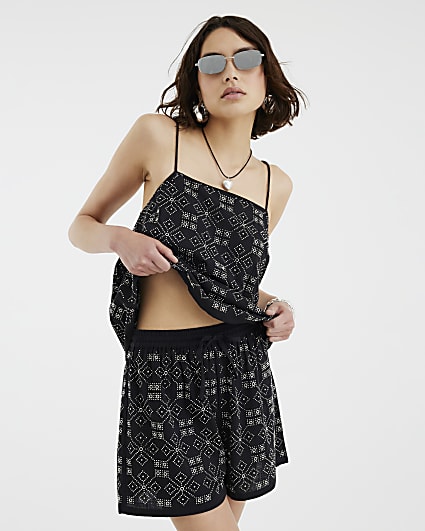 Black Stud Embellished Shorts