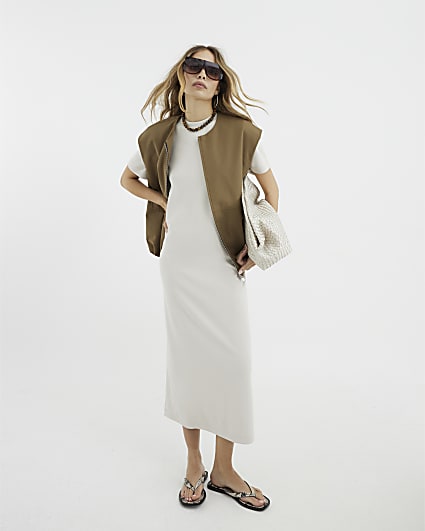 Cream Premium Short Sleeve T-Shirt Maxi Dress
