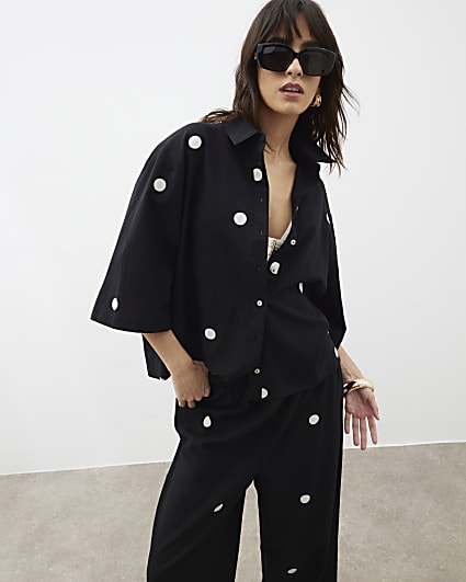 Black Polka Dot Short Sleeve Boxy Shirt