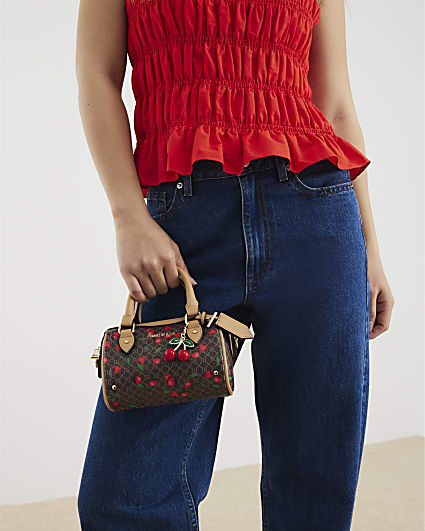 Brown Cherry Mini Cross Body Bowler Bag