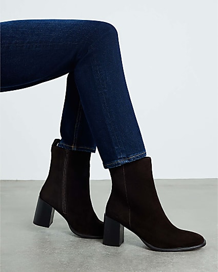 Brown Suede Square Toe Boots