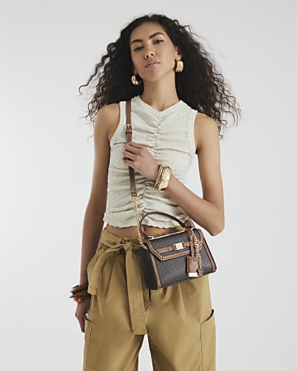 Brown RI Monogram Mini Tote Cross Body Bag
