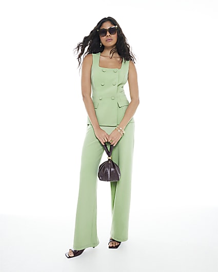 Green Sleeveless Double Breasted Jumpsuit