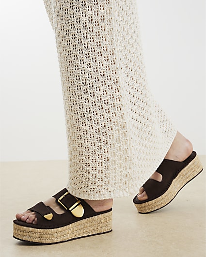Brown Backless Wedge Sandals