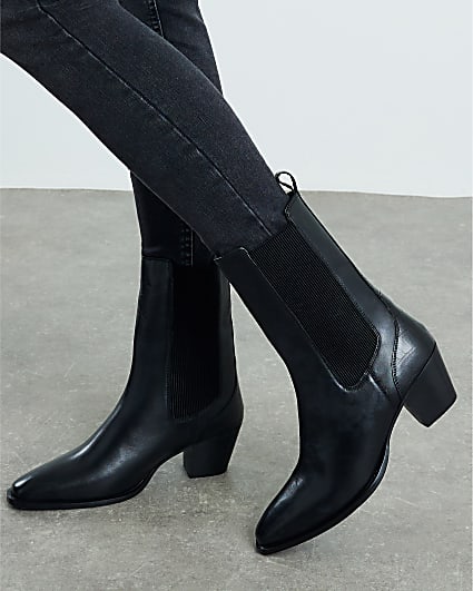 Black Leather Chelsea Western Boot