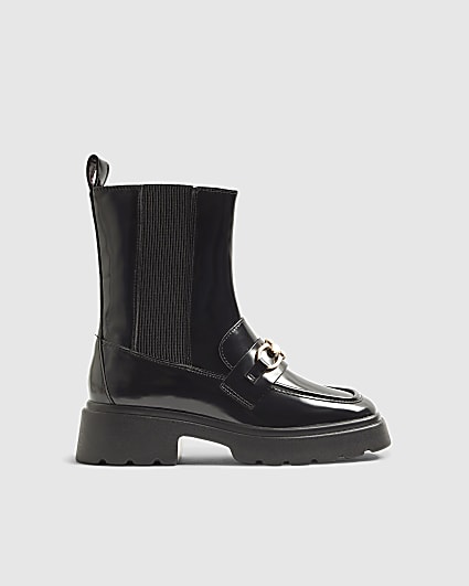 Black Snaffle Trim Loafer Ankle Boots