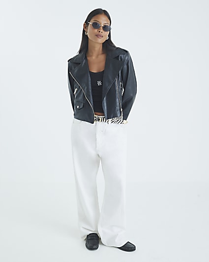 Petite Black Faux Leather Biker Jacket