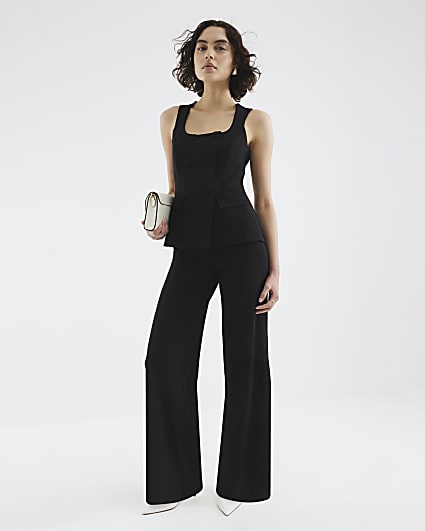Black Sleeveless Double Breasted Jumpsuit