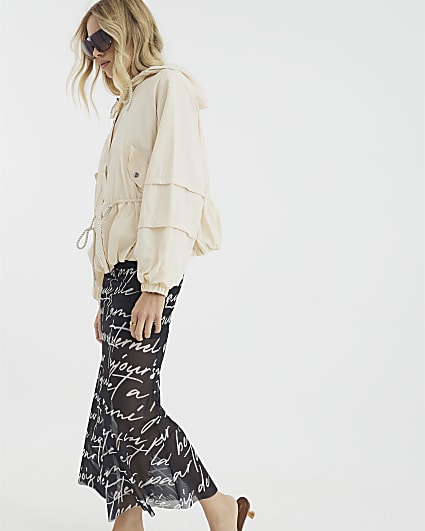 Black Handwriting Mesh Midi Skirt