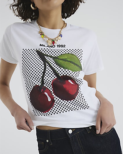 White Cherry Polka Dot T-Shirt
