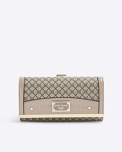 Beige Patent RI Monogram Panelled Purse