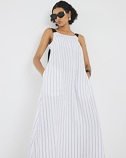 White Stripe Oversized Smock Maxi Dress