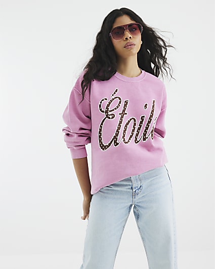 Pink Long Sleeve Etoile Slogan Sweatshirt