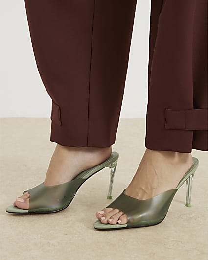 Green Perspex Mule Heeled Sandals