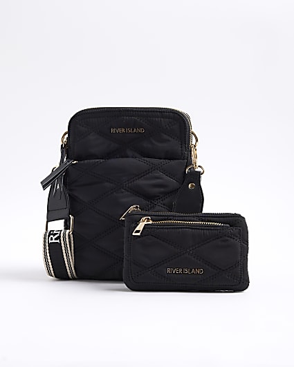 Black Quilted Messenger Bag and Purse Bundle
