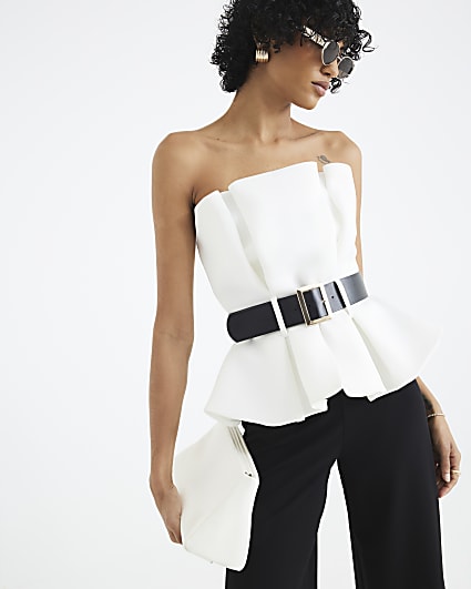 Black Peplum Belted Bandeau Jumpsuit