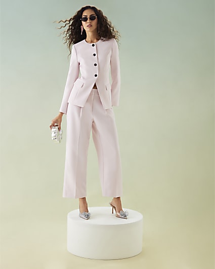 Pink Tapered Straight Leg Trousers