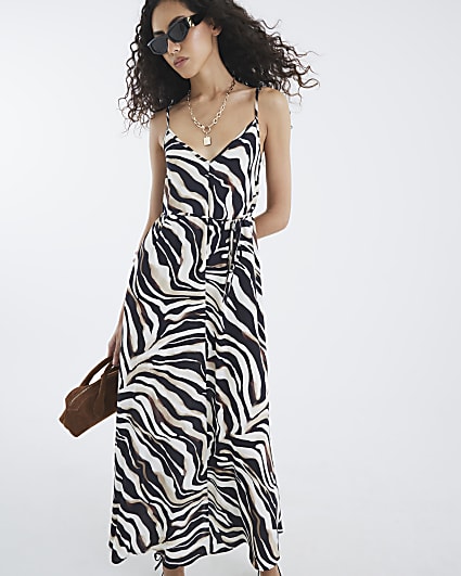 Black Zebra Print Sleeveless Maxi Dress