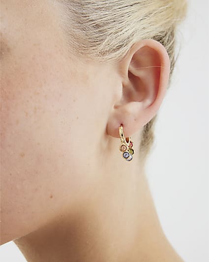 Gold Multicolour Drop Hoop Earrings