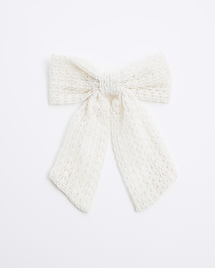 Cream Crochet Bow Hair Clip