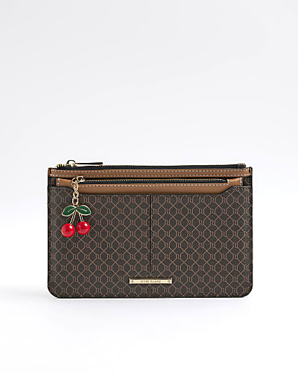 Brown Monogram Print Charm Travel Wallet