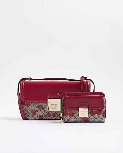 Red Lock Cherry Monogram Satchel Bag Bundle