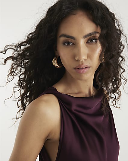 Purple Satin Sleeveless Twist Top