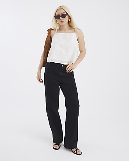 Black High Rise Relaxed Straight Leg Jeans