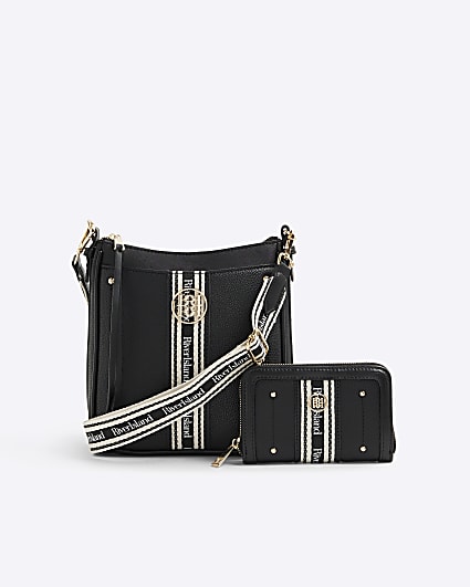 Black Branded Messenger Bag And Purse Bundle