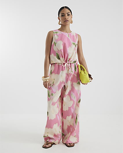 Petite Pink Floral Bubble Hem Tank Top