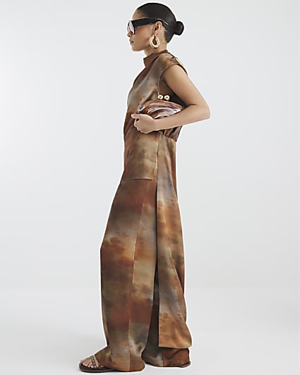 RI Studio Petite Brown Wide Leg Trousers