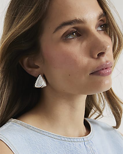 Silver Triangle Ridge Stud Earrings