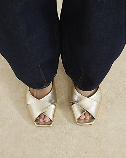 Gold Peep Toe Slingback Shoes