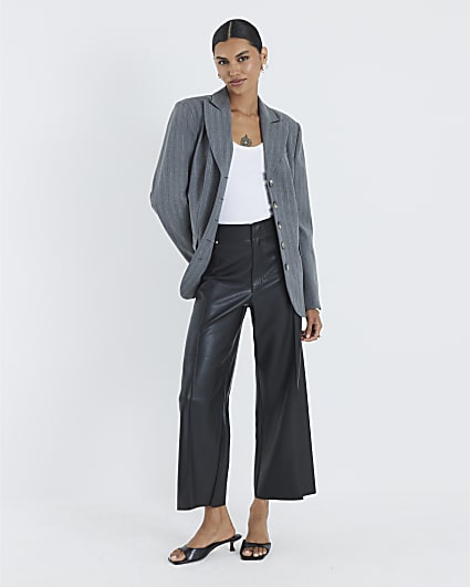 Black Faux Leather Cropped Trousers