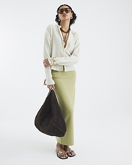 Khaki Neoprene Maxi Skirt