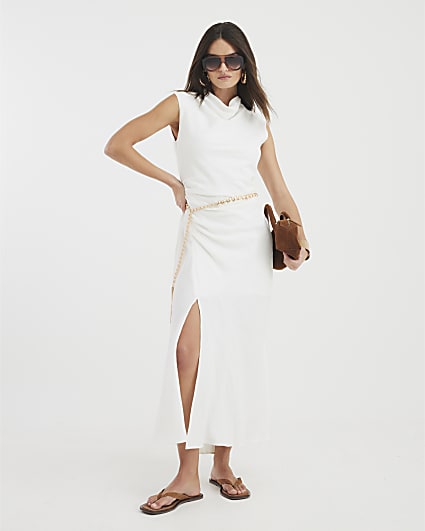 White Cowl Neck Maxi Dress