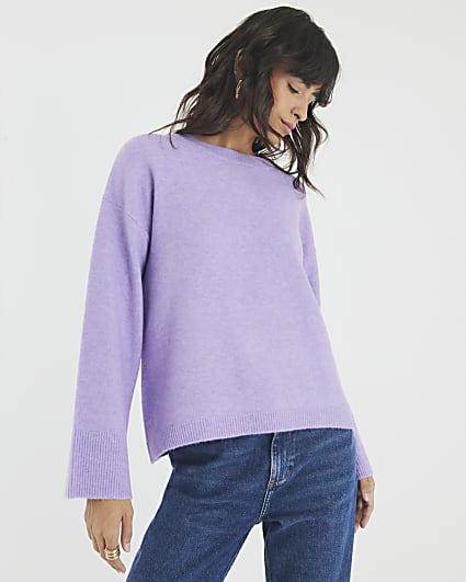 Purple Knitted Crew Neck Jumper