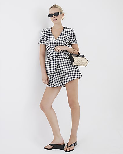 Black Gingham Short Sleeve Jacket