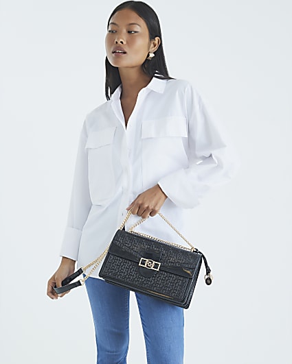 Black Patent RR Panelled Shoulder Bag
